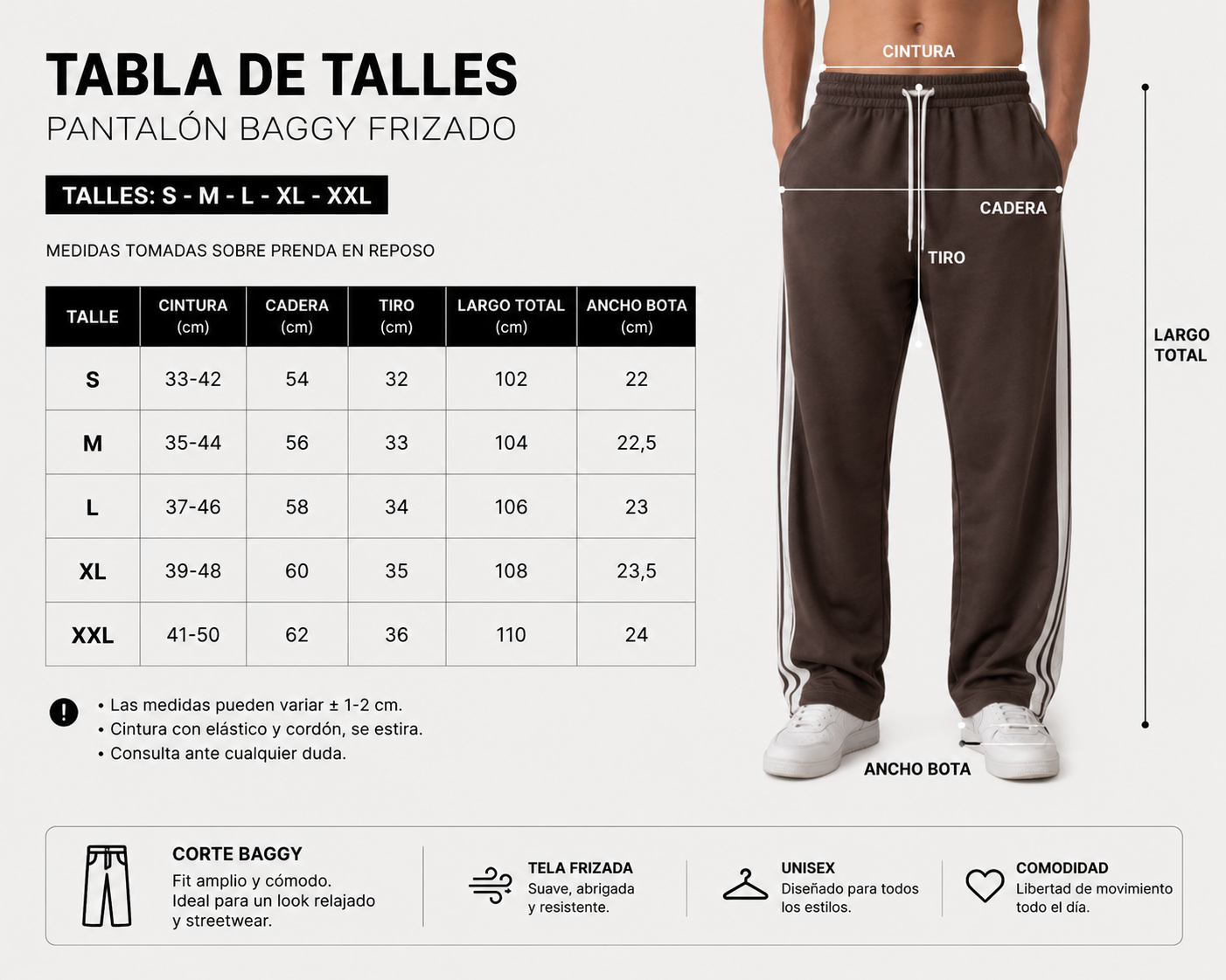 Tabla de talles del baggy frizado